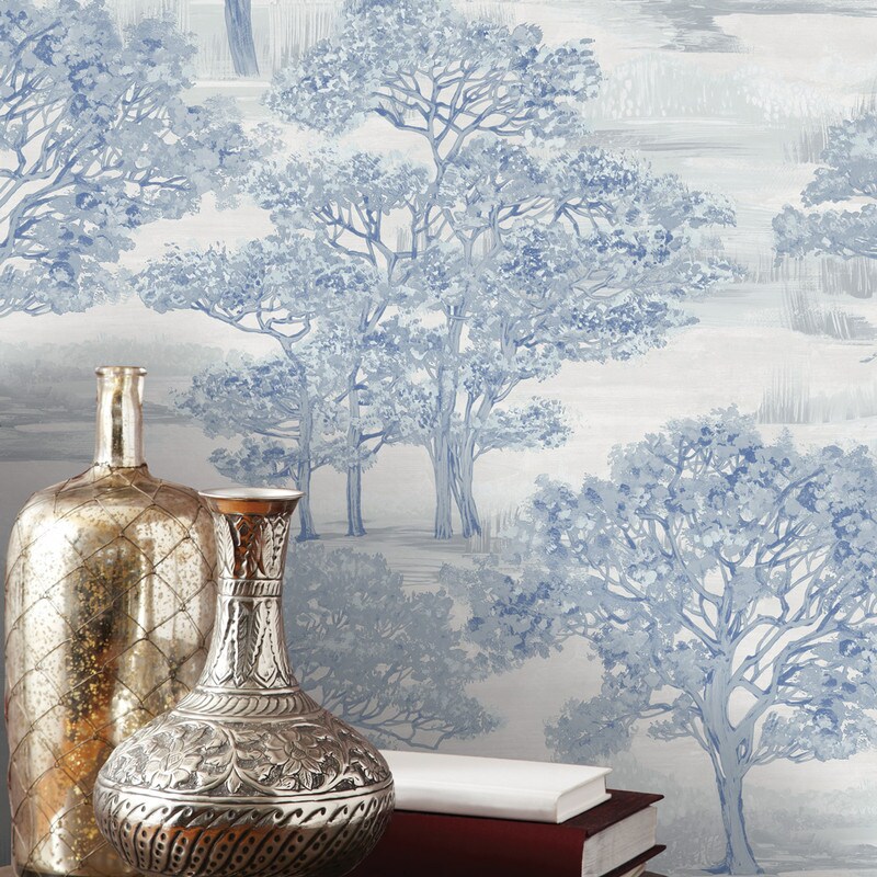Tempaper Forest Toile Peel and Stick Wallpaper Ice Blue