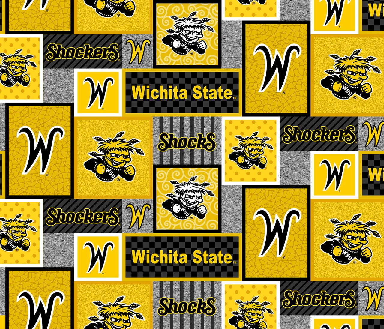 Sykel Enterprises-Wichita State University Fleece Fabric-Wichita State Shockers College Patch Fleece Blanket Fabric-Sold by the yard