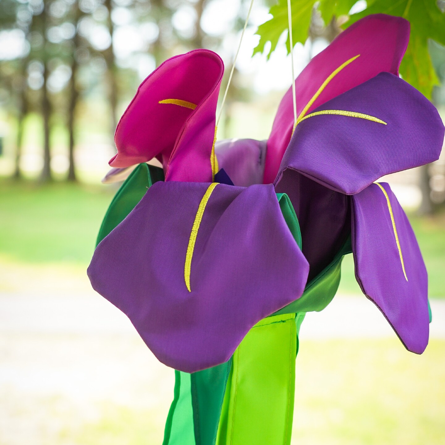 In the Breeze 5227 &#x2014; Iris Windtail &#x2014; Colorful 3D Purple Flower Windsock with Flowing Tails