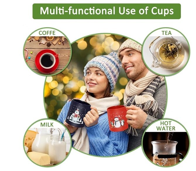 Multicolor Christmas Coffee Mugs Set of 6 Durable Ceramic Holiday Mugs for Coffee, Milk, Hot Cocoa, Tea, Latte (13 Ounce)