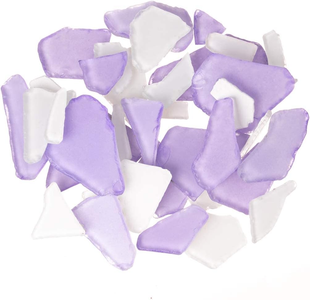 Sea Glass 11 Ounces Purple &#x26; White Mix Sea Glass - Bulk Seaglass Pieces for Beach Decor &#x26; Crafts