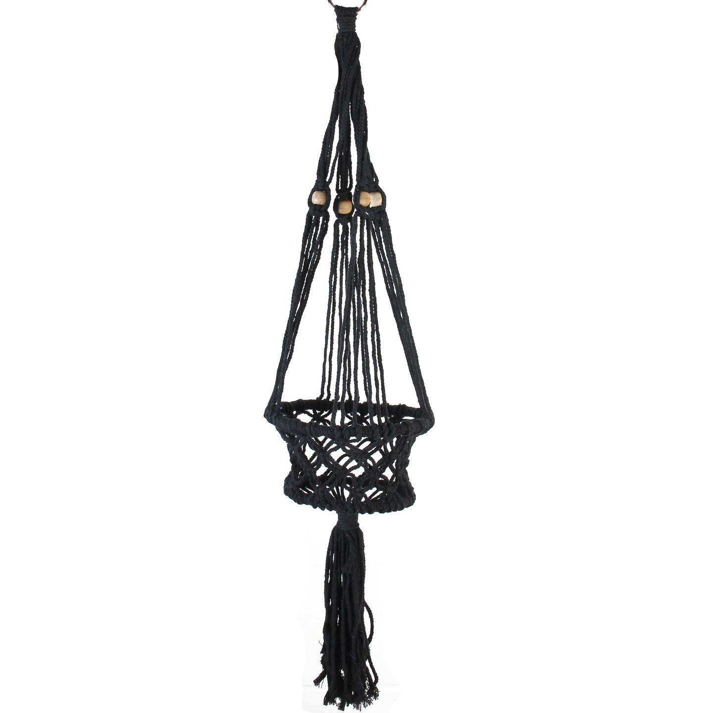 Northlight 43&#x22; Black Lattice Macrame Hanging Planter Holder