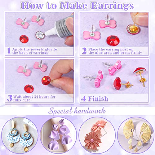 600 pieces Jewelry Glue with Earring Posts for Jewelry Making, Stainless Steel Earring Posts and Backs Silver and Gold Earring Posts with Rubber Earring Backs for Earring Making Supplies