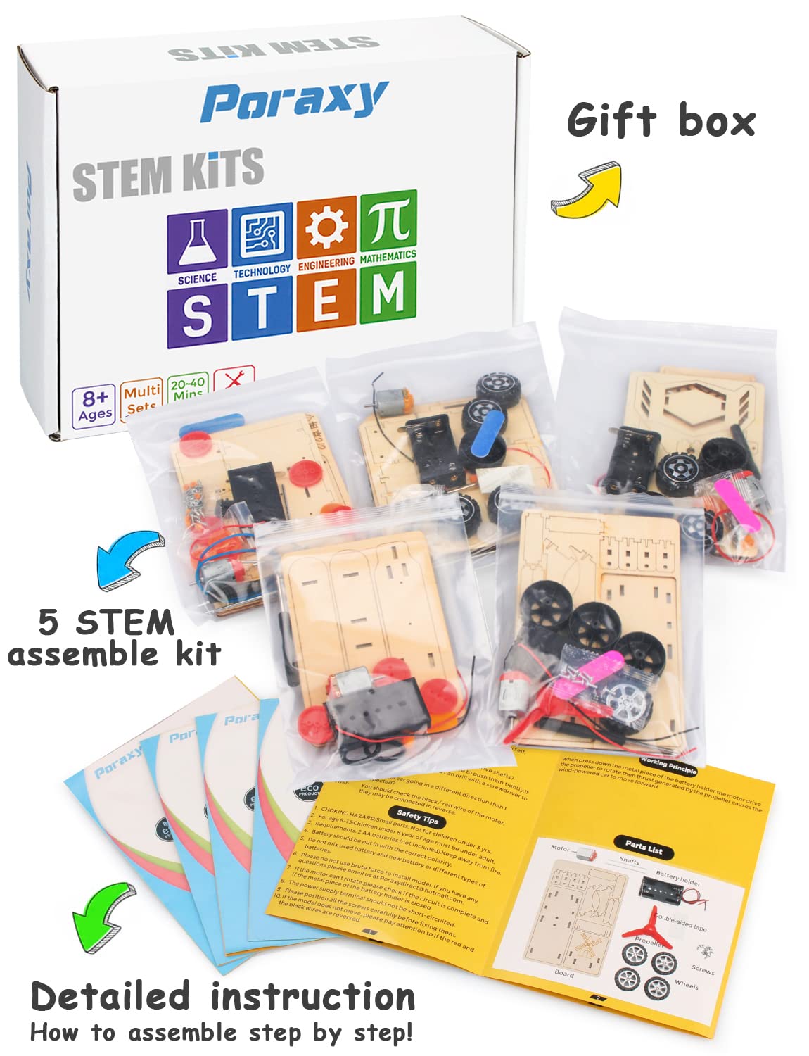 5 in 1 STEM Kits, STEM Projects for Kids Ages 8-12, Wooden Model Car Kits, Gifts for Boys 8-10, 3D Puzzles, Science Educational Crafts Building Kit, Toys for 8 9 10 11 12 13 Year Old Boys and Girls