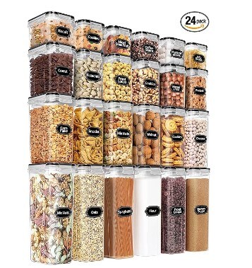 Airtight Food Storage Containers Set with Lids - 24 PCS, BPA-Free Kitchen  and Pantry Organisation, Plastic Leak-proof Canisters for Cereal, Flour,  and Sugar with Labels & Marker