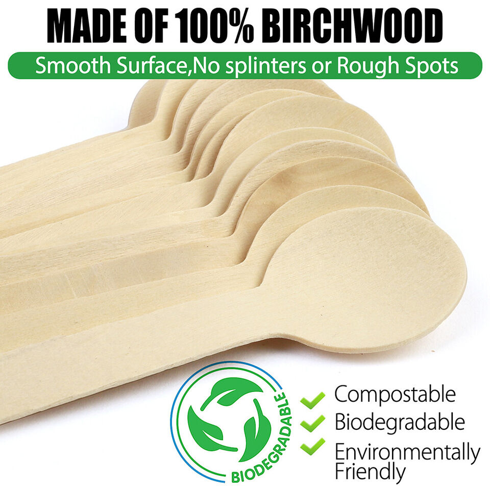 4&#x22; Mini Wooden Spoons 100ct Disposable