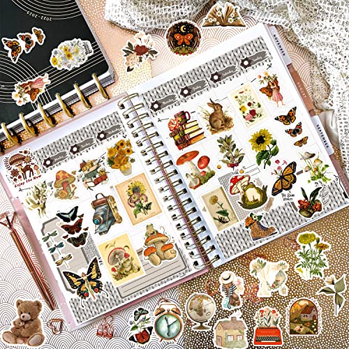 300 Pieces Vintage Stickers, Aesthetic Stickers for Scrapbook Journaling Water Bottles Laptop, Scrapbooking Supplies Kit, Cottagecore Waterproof Vinyl Bullet Junk Journal Stickers for Adults