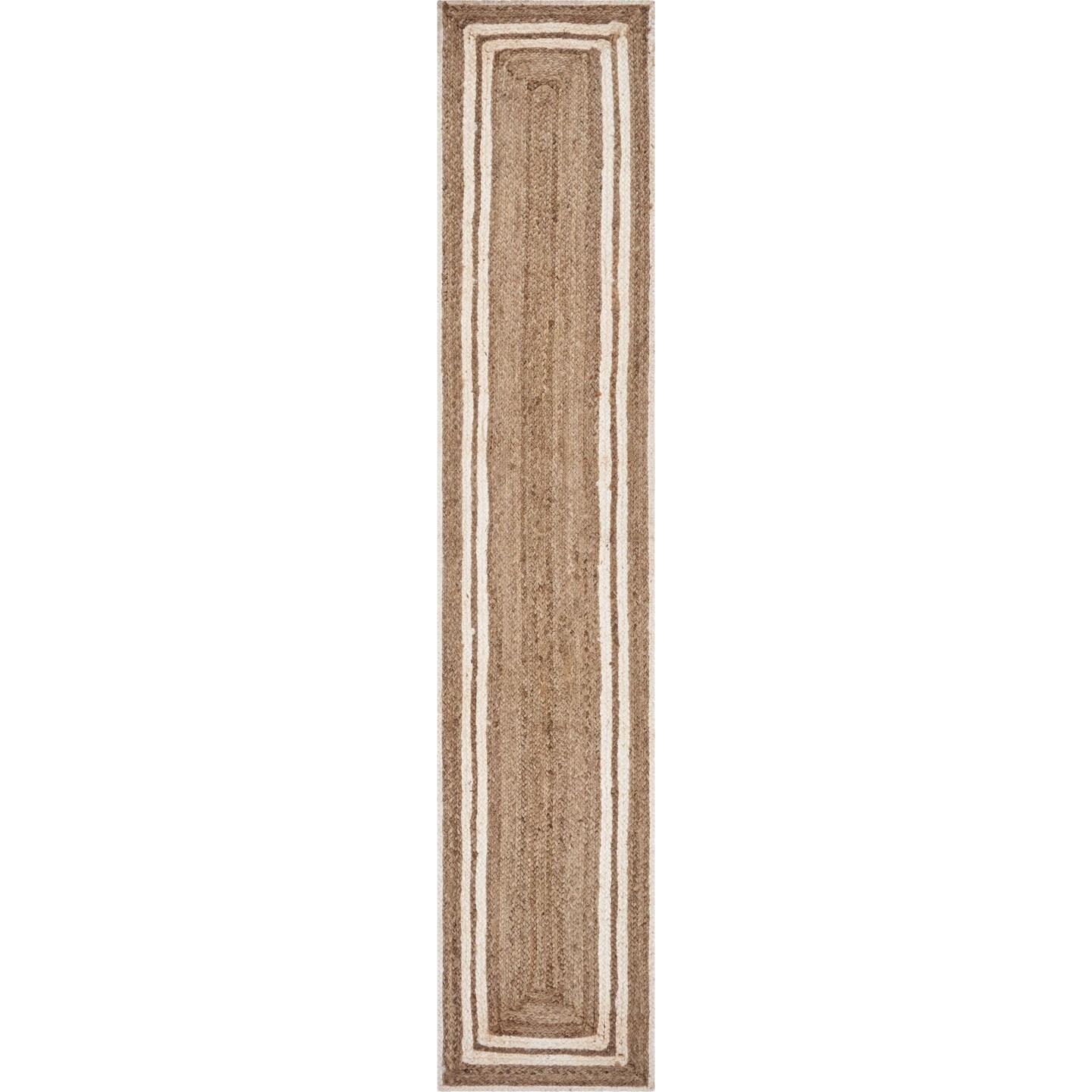 Laddha Home Designs 80" Tan and Ivory Hand Woven Bordered Rectangular Table Runner