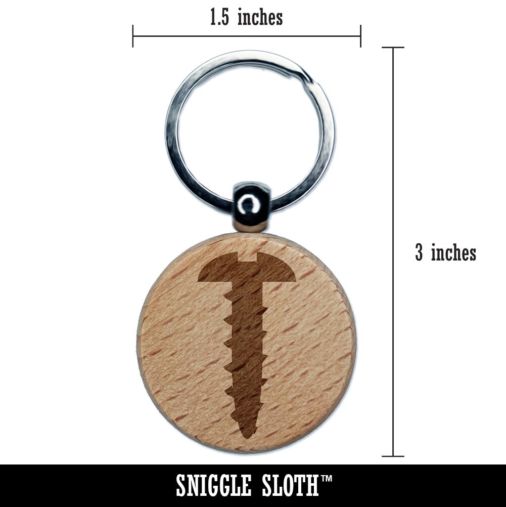 Screw Silhouette Woodworking Tools Engraved Wood Round Keychain Tag Charm