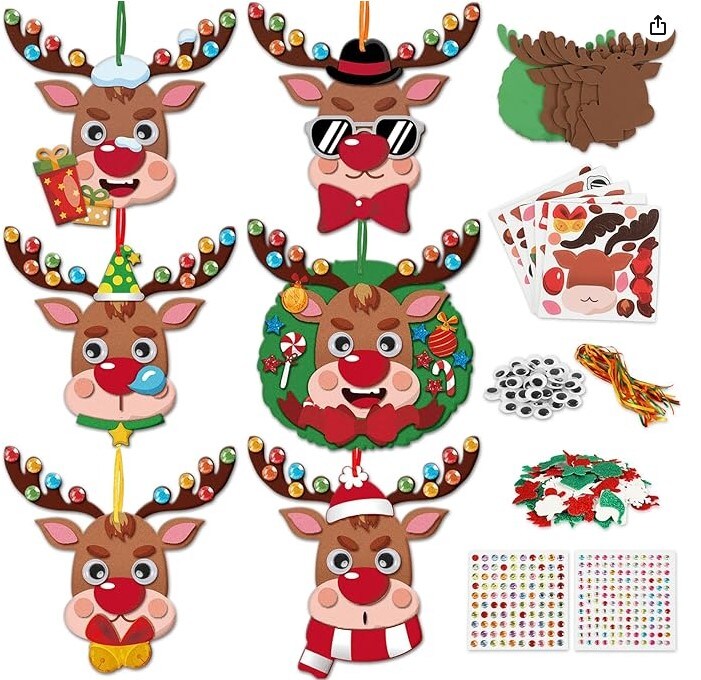 244-piece Christmas Foam Arts and Crafts Kit for Children, Reindeer Felt Bulk Ornaments (24 Pack) Kids Toddlers DIY Handcraft Kit 2-4 4-8 DIY Christmas Party Favor Activity Project