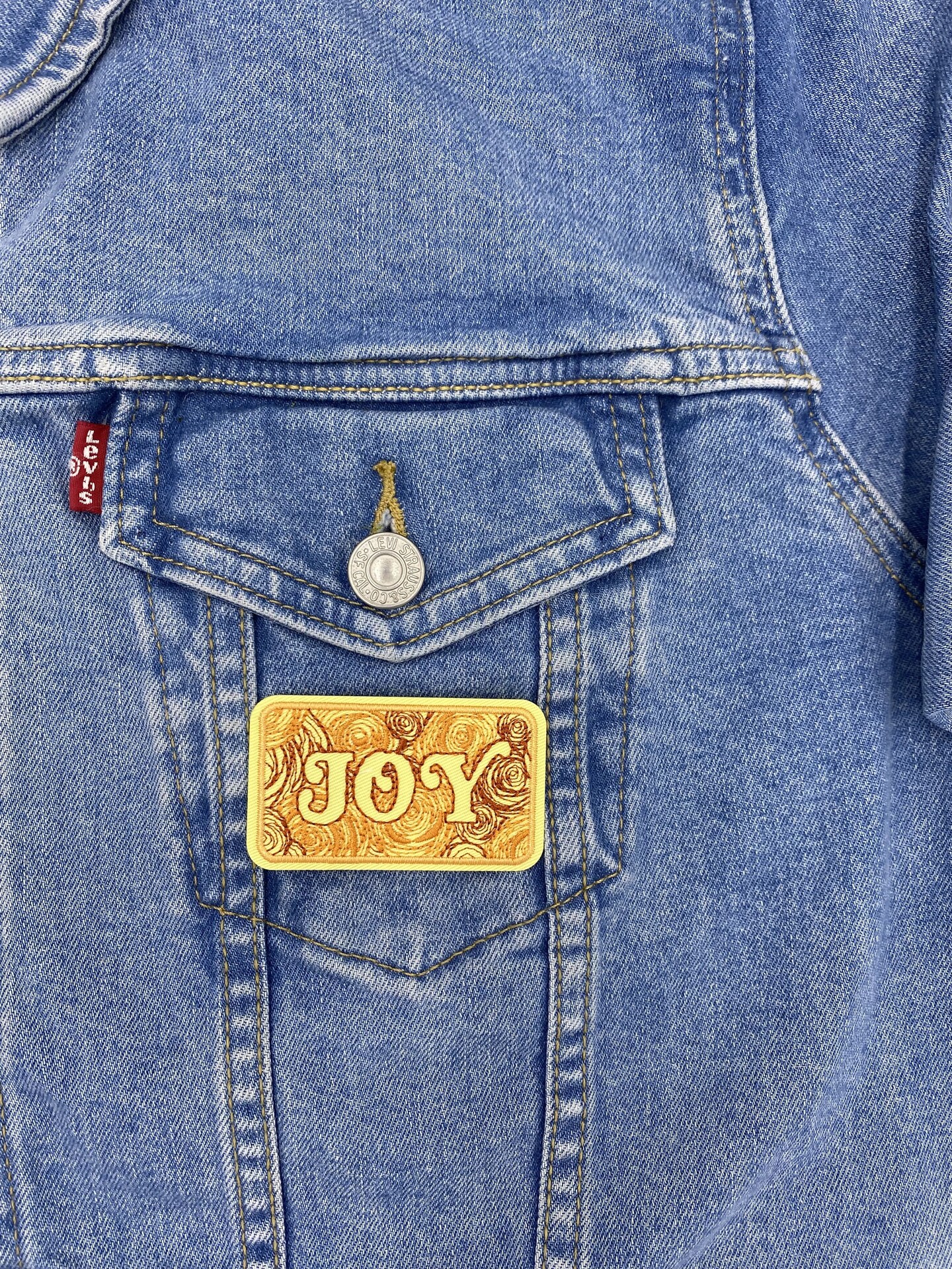 Joy, Yellow, Words of Affirmation, Embroidered, Iron on Patch