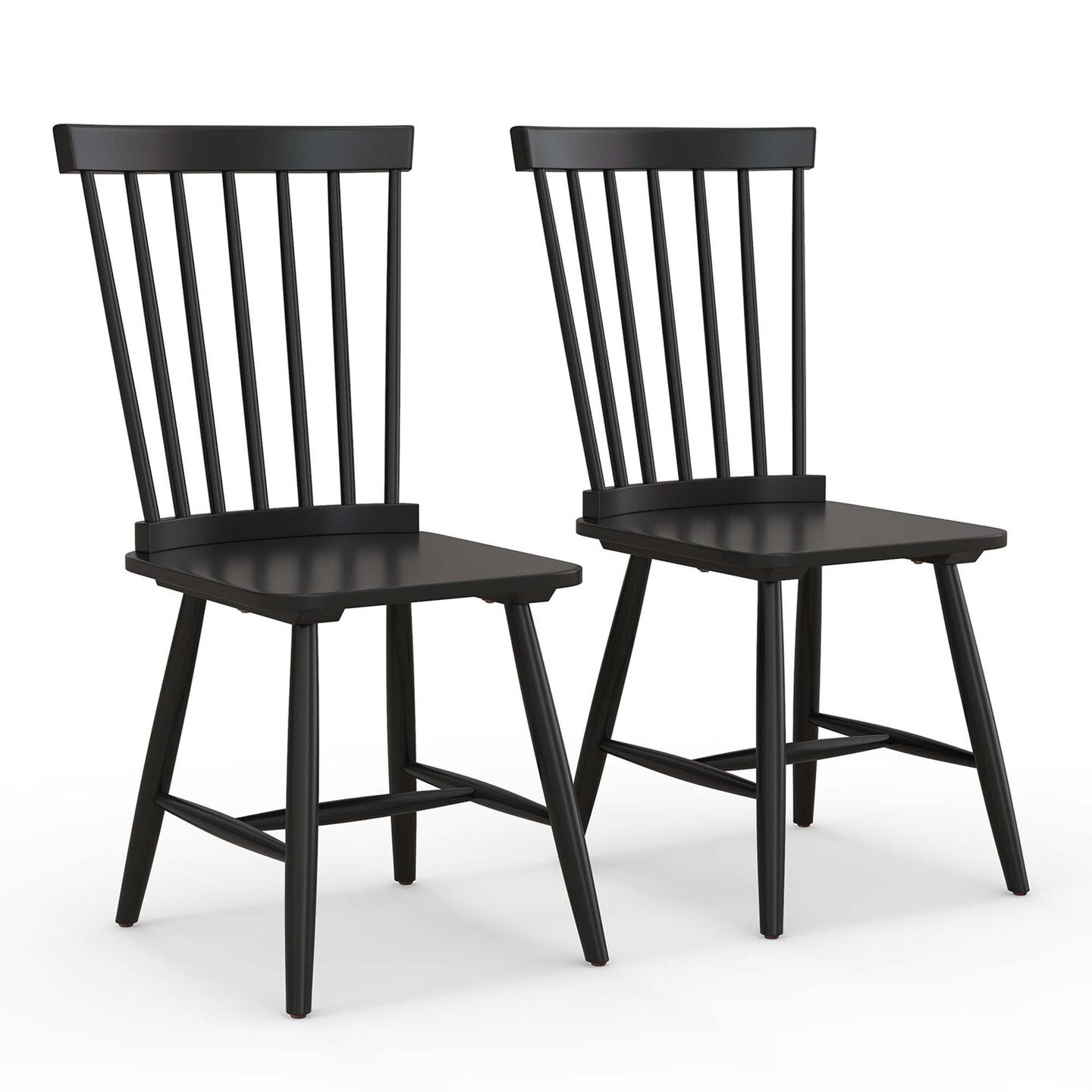 Costway Windsor Dining Chairs Set of 2 Armless Spindle Back Solid Rubber Wood Black/Natural