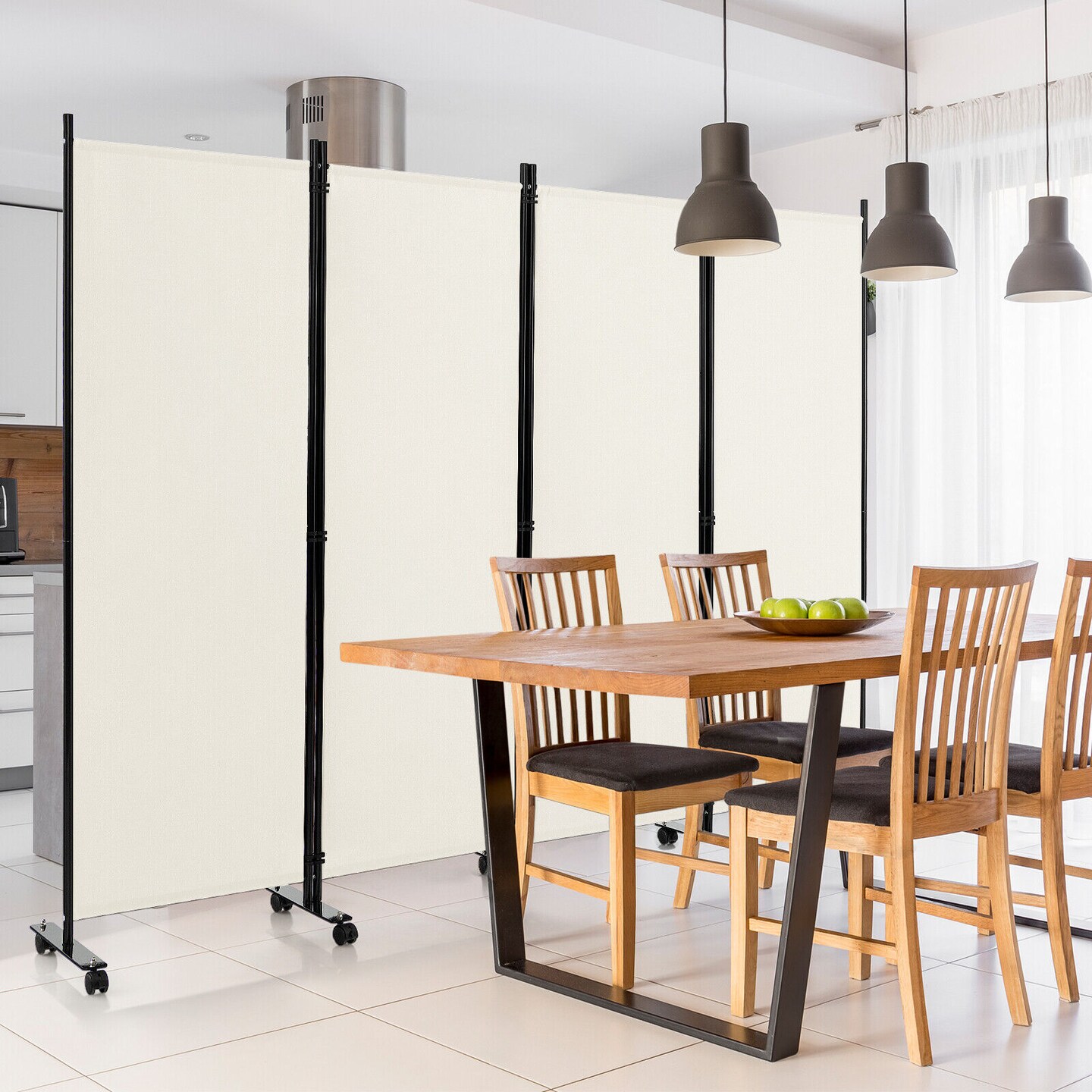 4-Panel Folding Room Divider 6 Feet Rolling Privacy Screen with Lockable Wheels