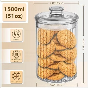 Cookie Jar, Apothecary Jars, Clear Cookie Jars for Christmas, Halloween, Candy Buffet, Office Desk, Party Table, Nuts, Cookies, Chocolate, Coffee Pod, Tea