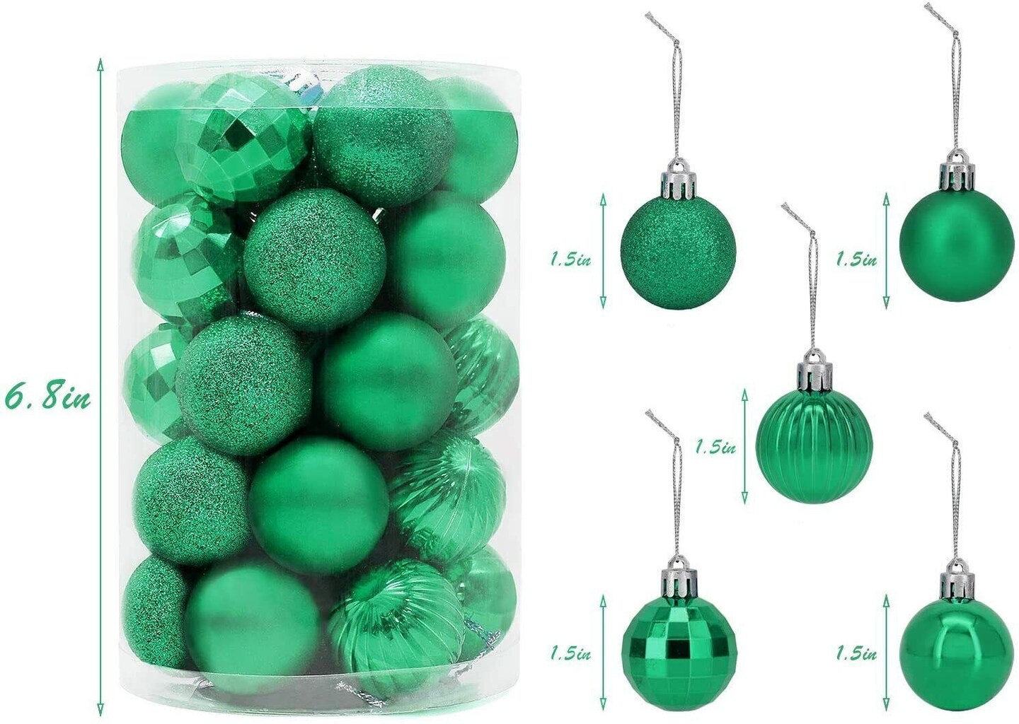 34-Piece Christmas Glitter Ball Ornaments (1.5&#x22;) Xmas Tree Decorations