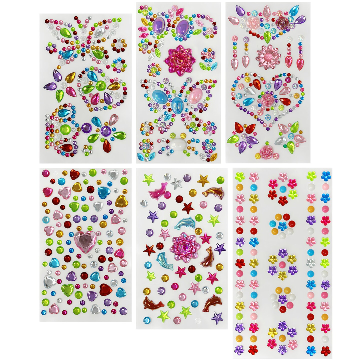 Wrapables Crystal Rhinestone Gem Stickers, Bling Jewel Adhesives for DIY Arts & Crafts, Smartphones, Water Bottles, Sunglass Cases (Set of 6)