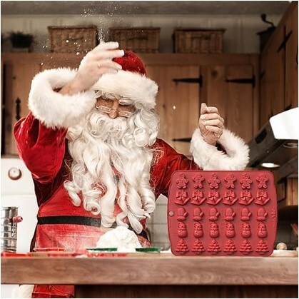 2 Pcs. Christmas Chocolate Molds Gingerbread Silicone Candy Molds Baking Molds Santa Christmas Elk Bell Design for Christmas Party (Red&#x26;Brown)