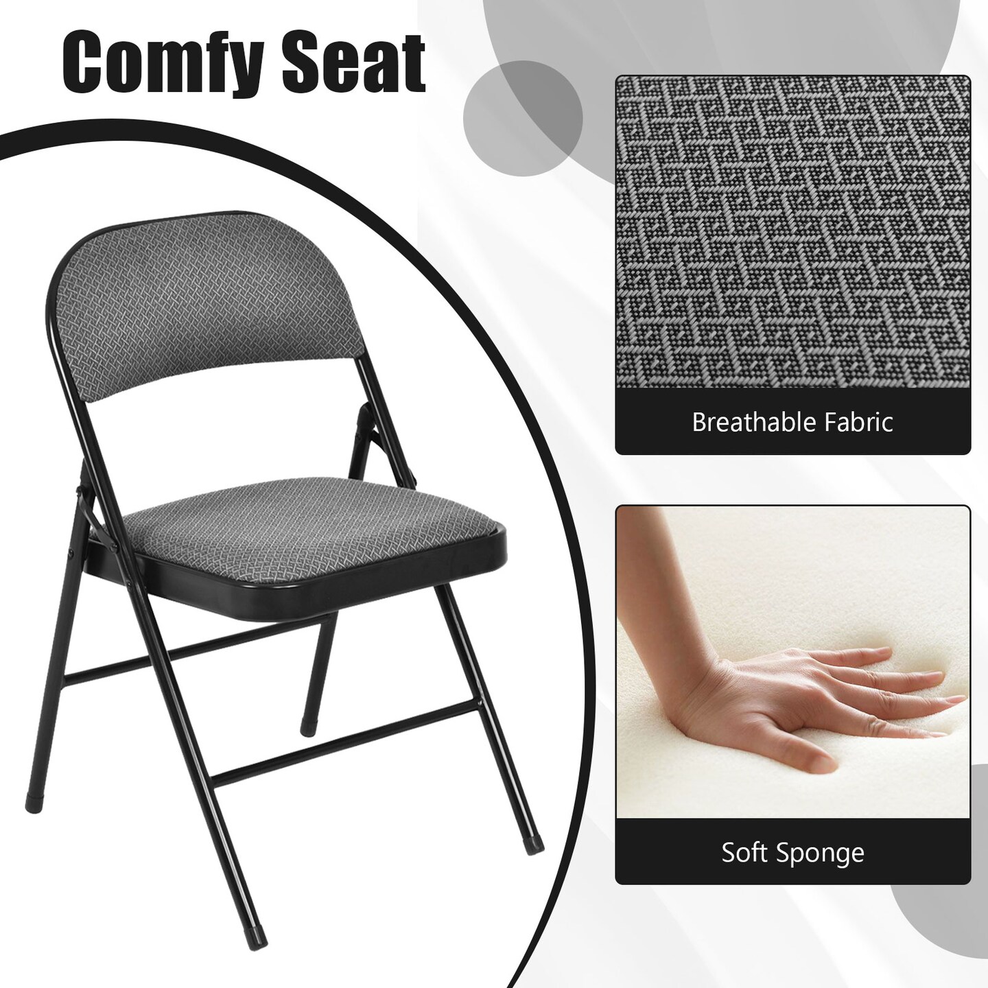 Folding Chair Set with Upholstered Seat and Fabric Covered Backrest