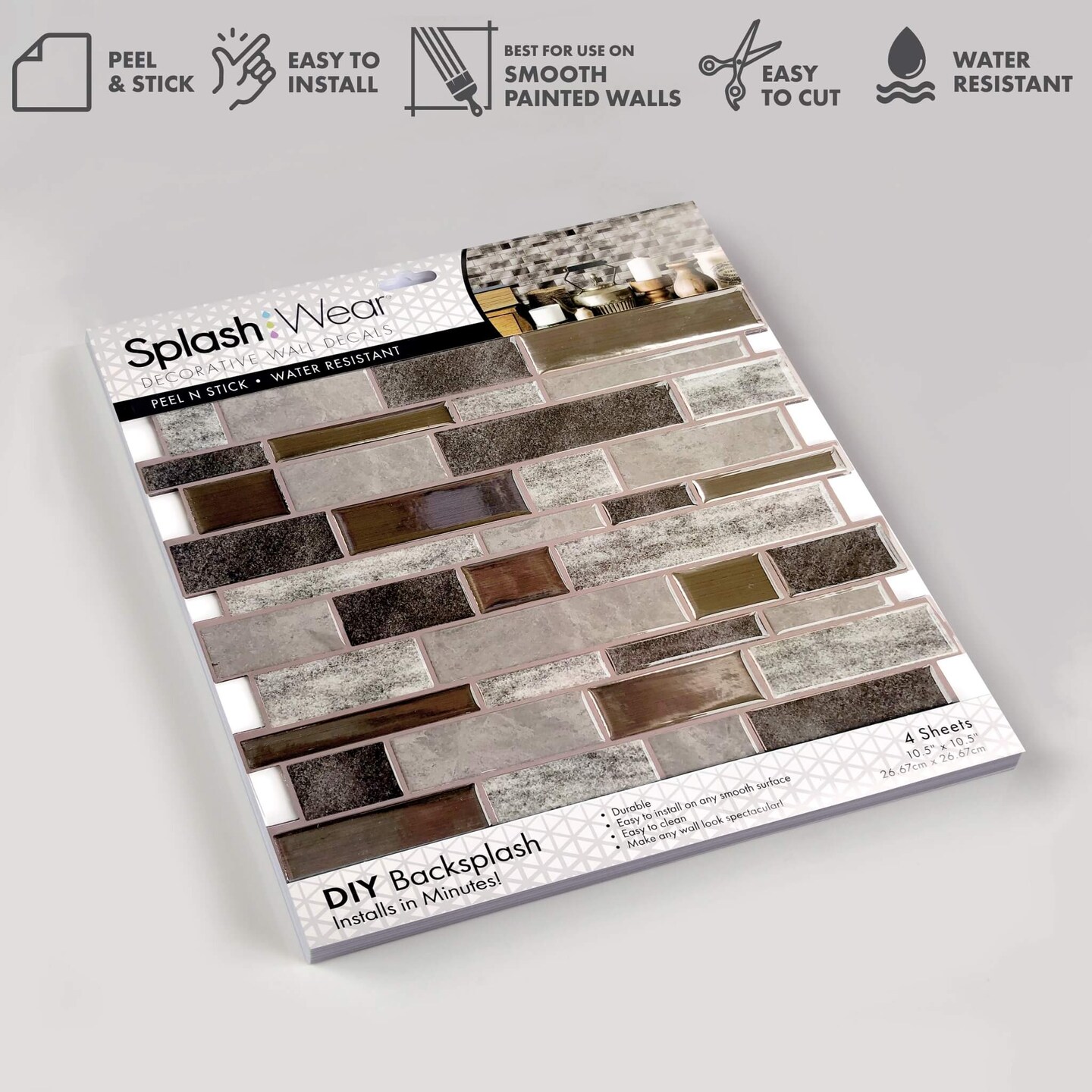 4-Pack Peel and Stick 10.5&#x22; x 10.5&#x22; Mosaic Tile Backsplash Covers 3.06 Sq. Ft