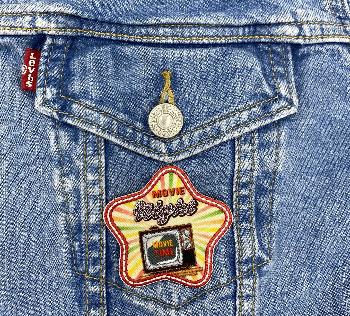 Movie Night with Vintage CRT Old-Style Television, Movies, Cinema, Embroidered, Iron-on Patch