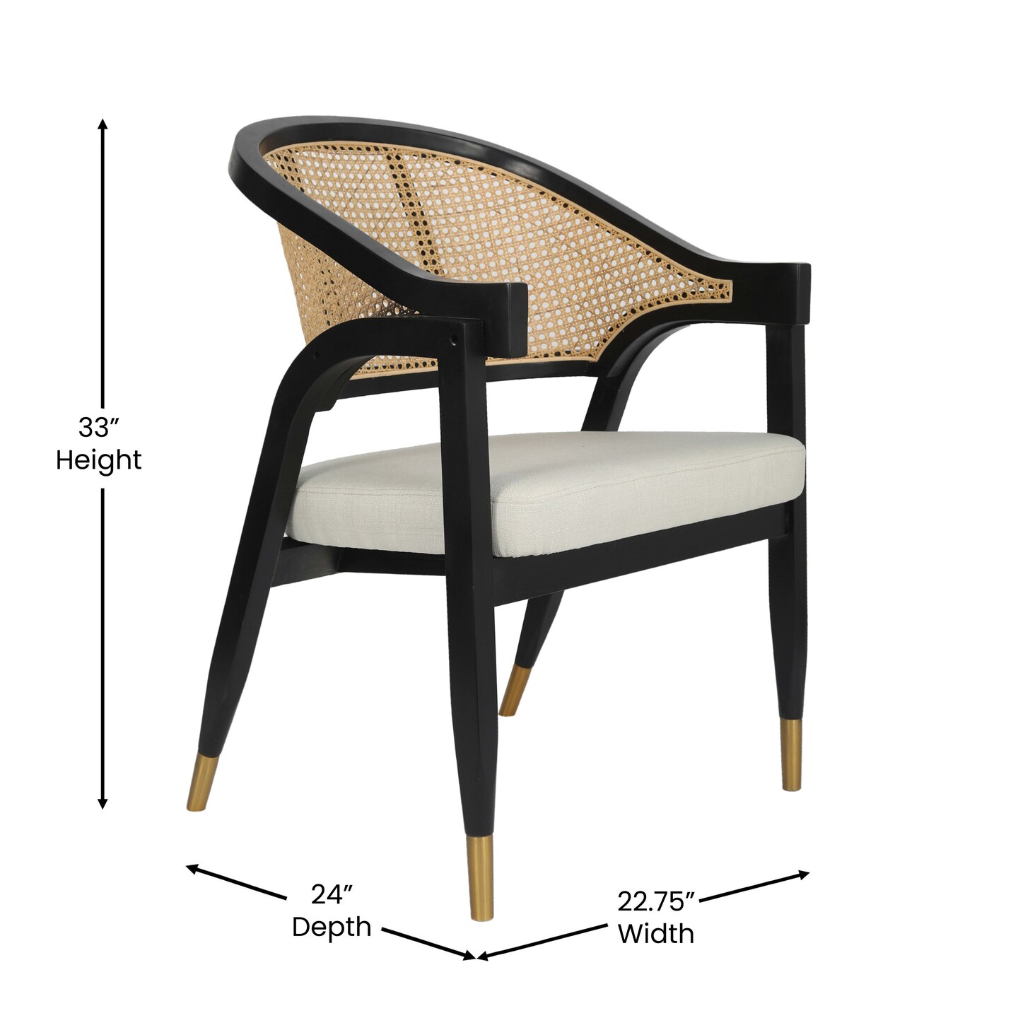 Merrick Lane Bronson Cane Rattan Padded Accent or Dining Chair with Metallic Accented Legs