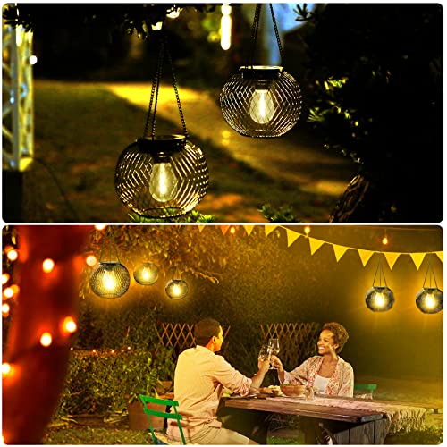 2 Pack Solar Lantern Outdoor, Hanging Solar Lights Outdoor Garden Christmas Decorations Decorative Lighting Solar Powered Waterproof Tree Lantern for Garden Yard Patio Pathway,