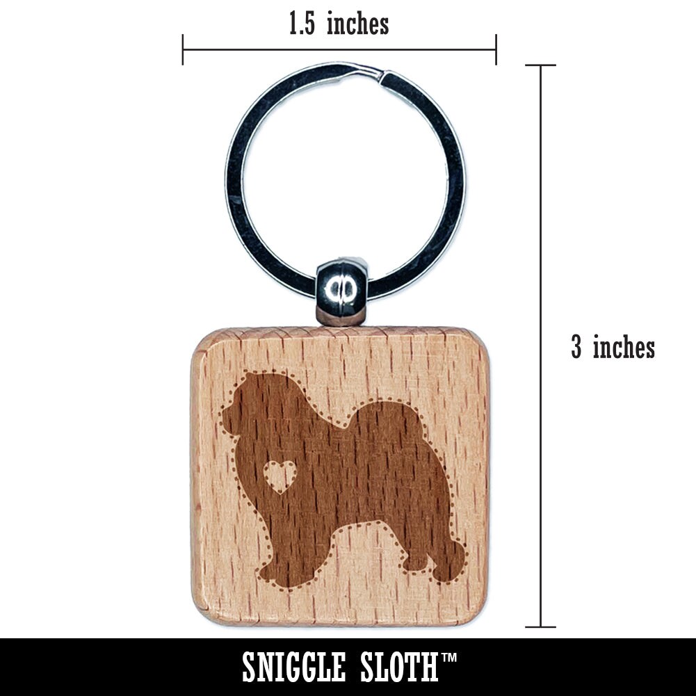 Chow Chow Dog with Heart Engraved Wood Square Keychain Tag Charm