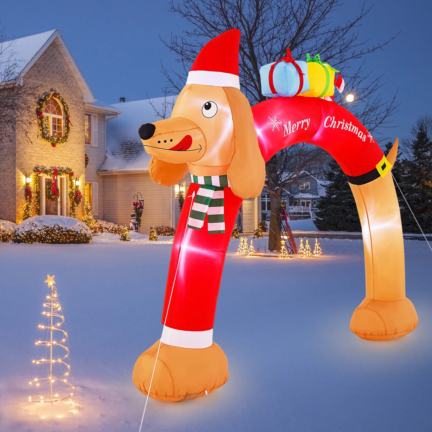 Costway 8FT Inflatable Christmas Dachshund Arch Yard Decoration with LEDs &#x26; Air Blower