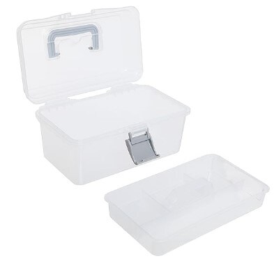 Empty Clear Grey First Aid Storage Box, Multipurpose Tackle Box, Plastic Sewing Box, Tool Box, Craft Supplies Organiser Case with Handle and Removable Tray