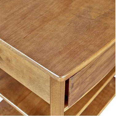 Rustic Wood 3-Tier Nightstand with Storage Shelf and Drawer/Round Metal Knobs/Heritage Collection Furniture/End Table/Side Table, Teak Finish