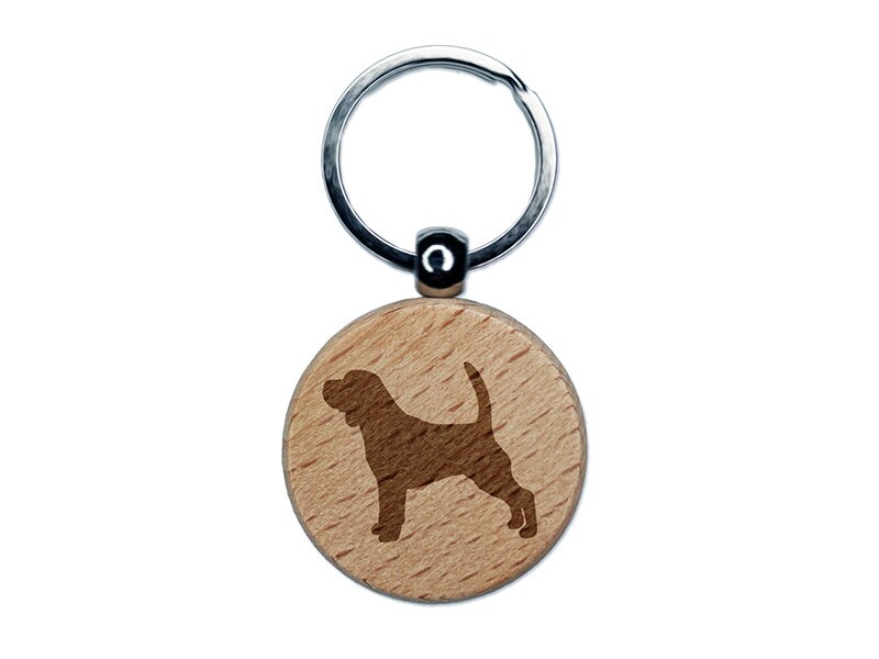 Beagle Dog Solid Engraved Wood Round Keychain Tag Charm