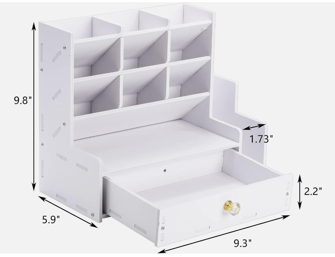 Desk Pen Holder, Desktop Stationery Organizer with 12 Compartments