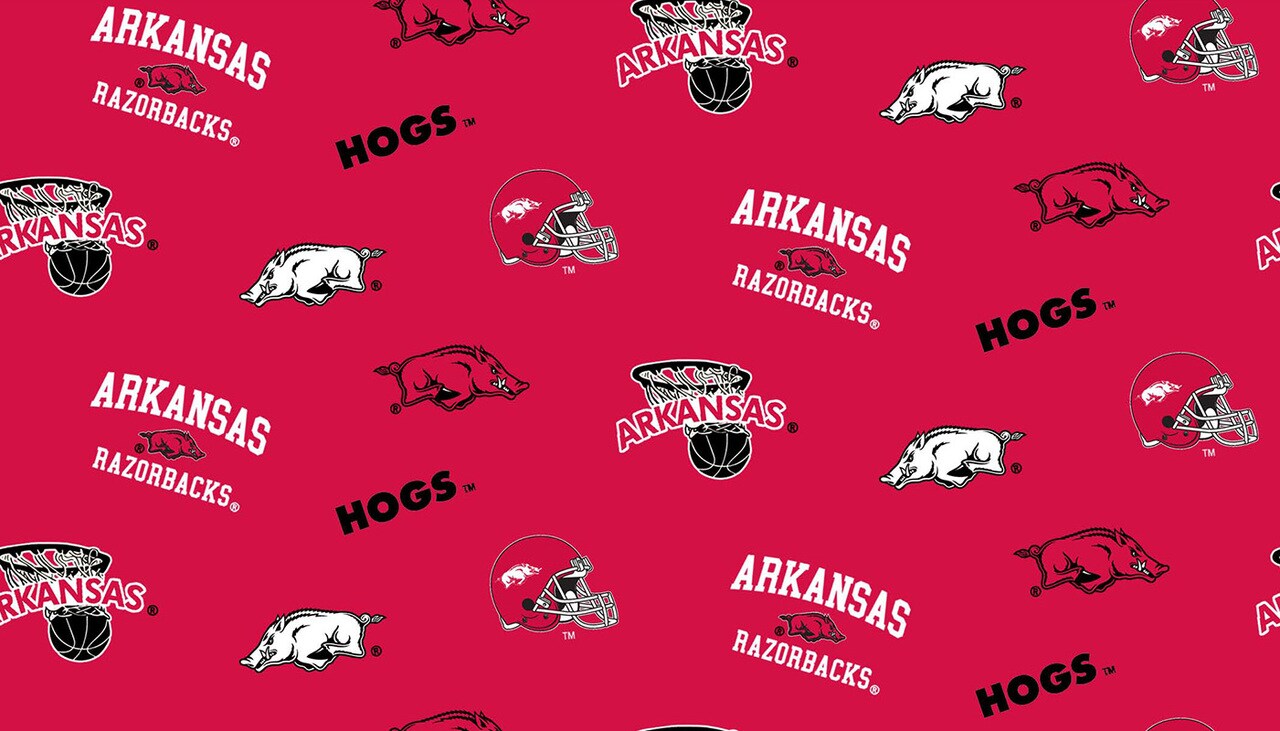 Sykel Enterprises-University of Arkansas Fleece Fabric-Arkansas Razorbacks All Over Fleece Blanket Fabric-Sold by the yard