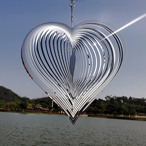 1 Pack Wind Spinner Outdoor Metal Decorations,Silver Heart Wind Spinners for Yard and Garden,Stainless Steel Wind Chimes for Outside Decor,Birthday Gifts for Mom,Mother&#x27;s Day,Aunt Gifts