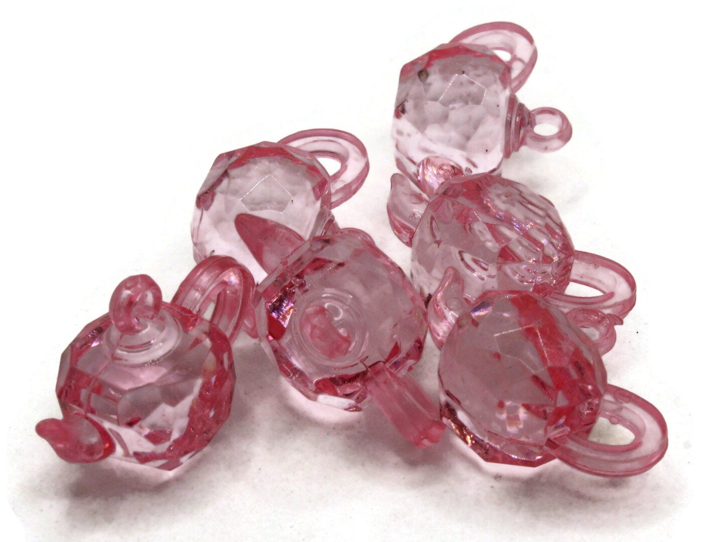 6 32mm Baby Pink Miniature Teapot Plastic Charms