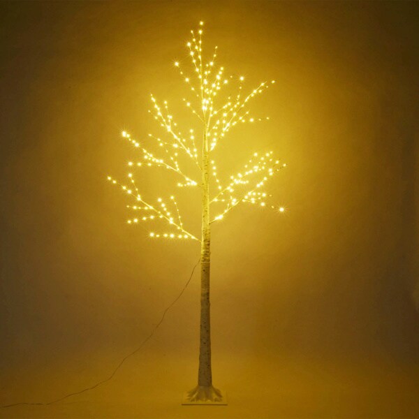 6FT Lighted Birch Tree with 305 LEDs Warm White Lights, 8 Lighting Modes &#x26; Brightness Adjustment for Indoor Outdoor Summer Christmas Holiday Party Decoration