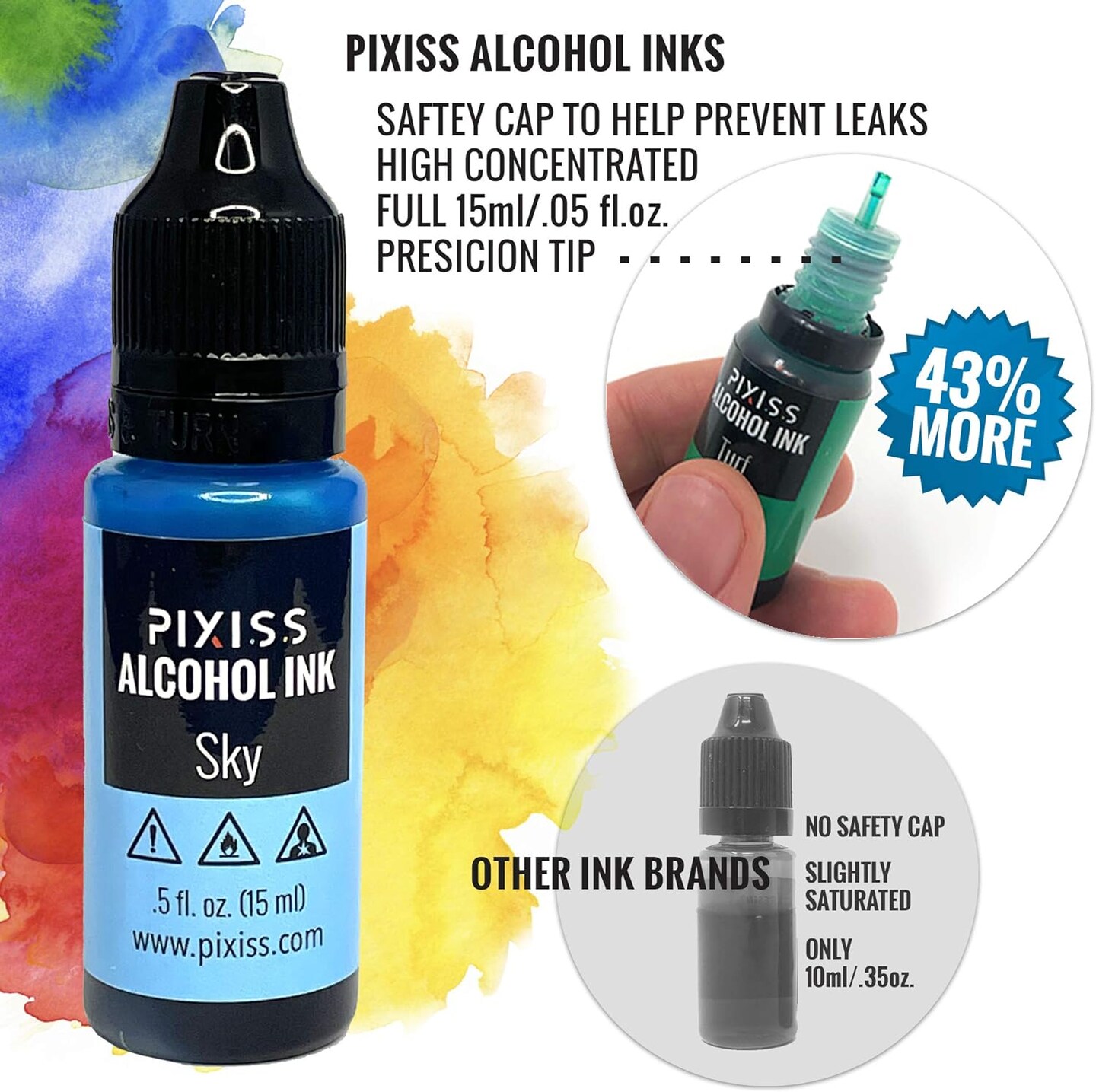 Pixiss Alcohol Ink Set - Alcohol Ink for Epoxy Resin 25 Large 0.5 Ounce Bottles