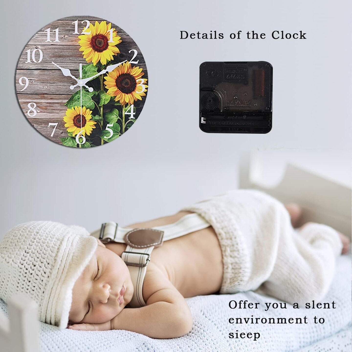 10 Inches Round Sunflower Wall Clock for Kitchen