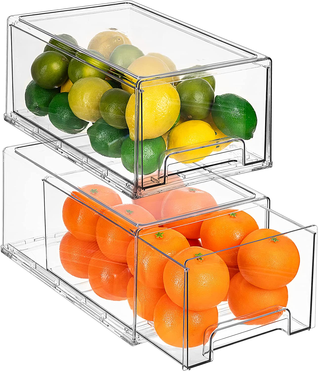 Sorbus Clear Stackable Pull-Out Refrigerator Organizer Bins - Food Storage Containers for Kitchen, Pantry, Freezer, &#x26; Fridge Organization and Storage (2 Pack | Large)