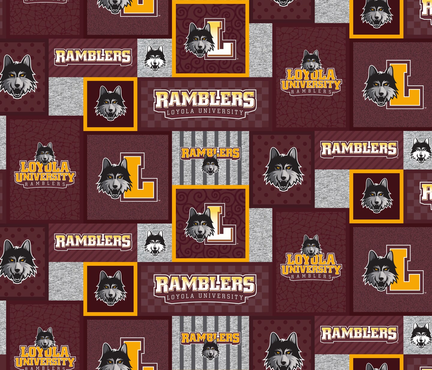 Sykel Enterprises-University of Loyola Chicago Fleece Fabric-Loyola Ramblers College Patch Fleece Blanket Fabric-Sold by the yard