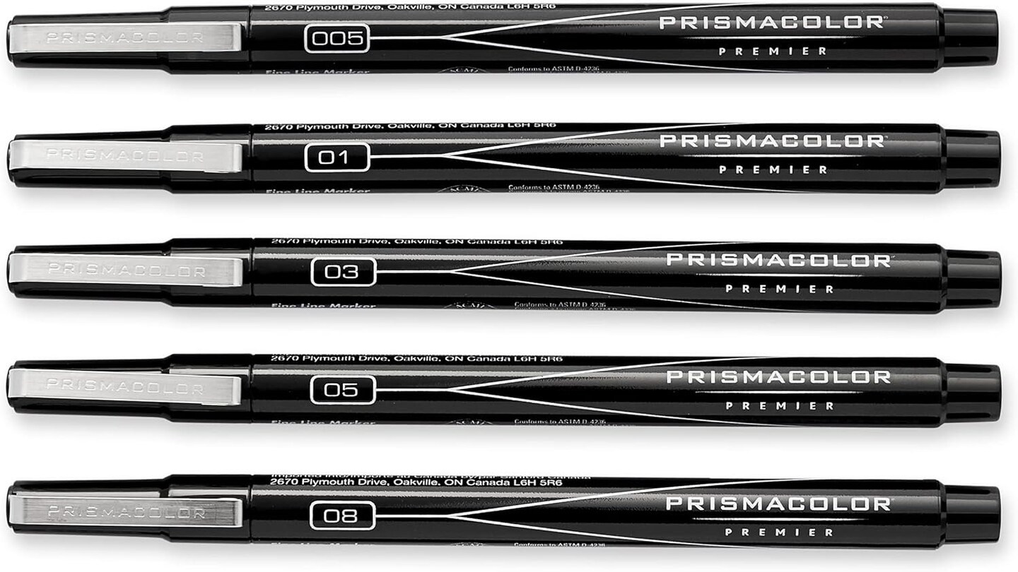 Prismacolor 5-Pack Assorted Tip Markers - Black - 005, 01, 03, 05, 08