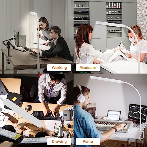 Desk Lamp for Office Home- 34" LED Desk Light - Touch Control - 5 Color Modes X 11 Brightness Levels - 1300ML(112 Pcs Lamp Beads) - Timmer & Memory Function - 12W Clip On Light - White