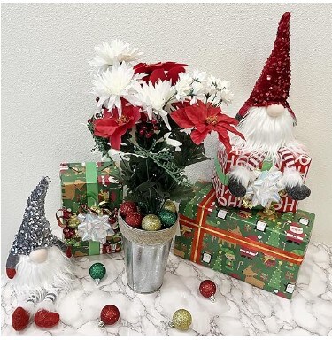 14 Stems Fake Christmas Flowers, Faux Velvet Poinsettia Carnation for Christmas Home Decor, Holiday Bush, Indoor Floral, Cemetery Flowers, White/Red