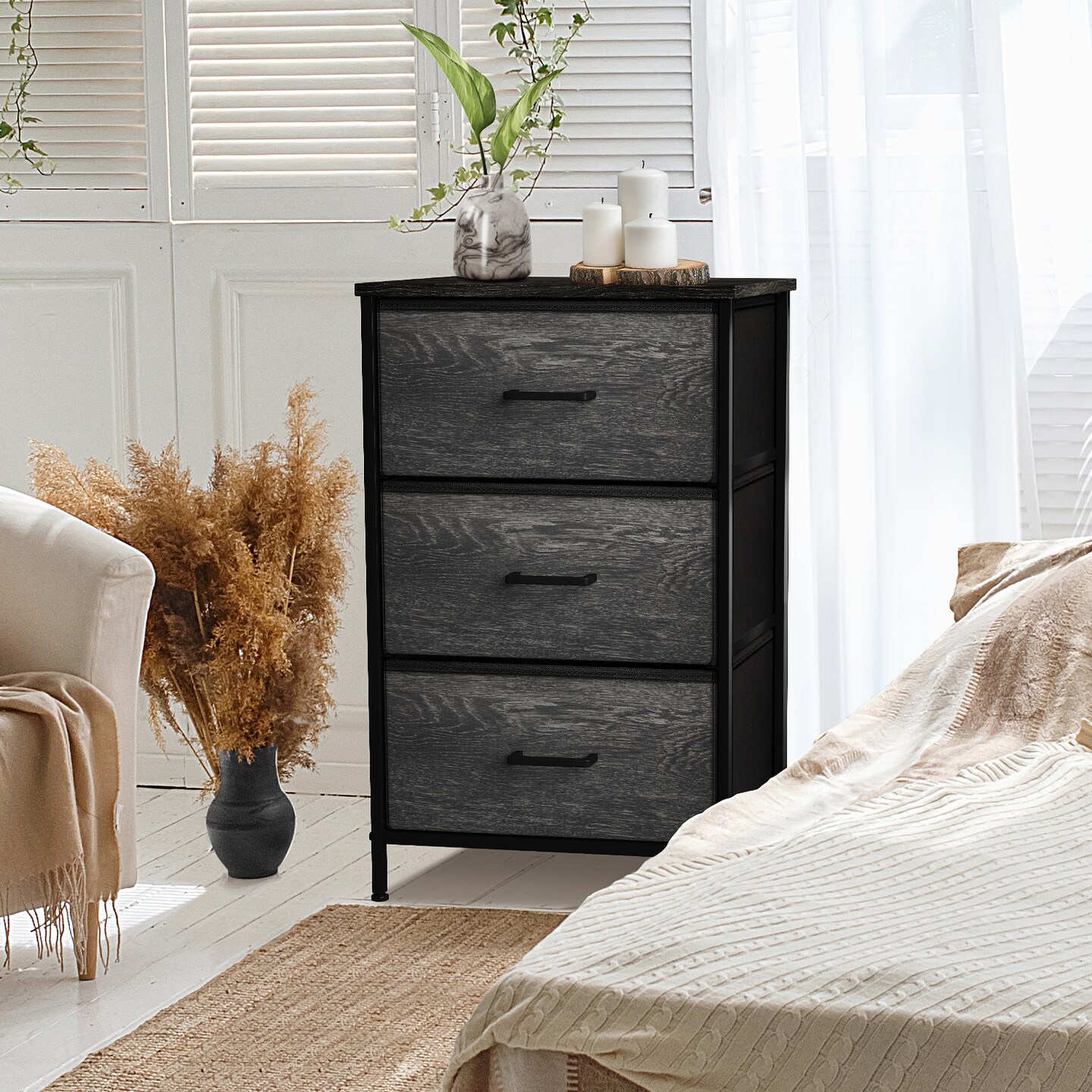 Sorbus Dresser with 3 Drawers - Bedside Furniture & Accent End Table Chest for Home, Bedroom Accessories, Office, College Dorm, Steel Frame, Wood Top, Fabric Drawers