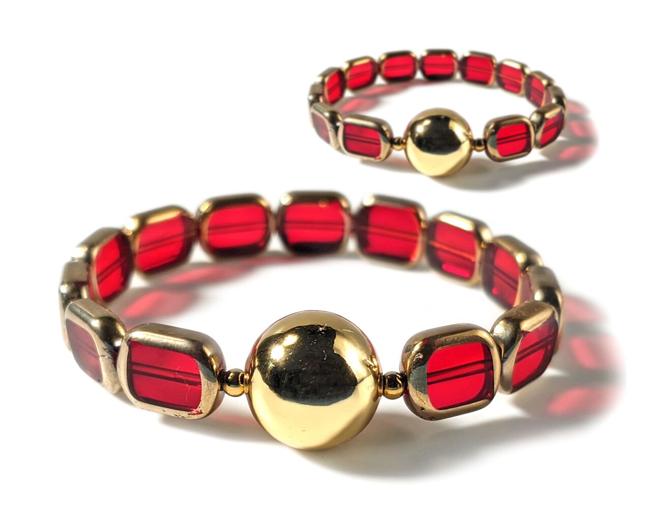 Gold Brushed Glass Holiday, Christmas Nausea Relief Bracelets for Motion Sickness, Sea Sickness, Morning Sickness