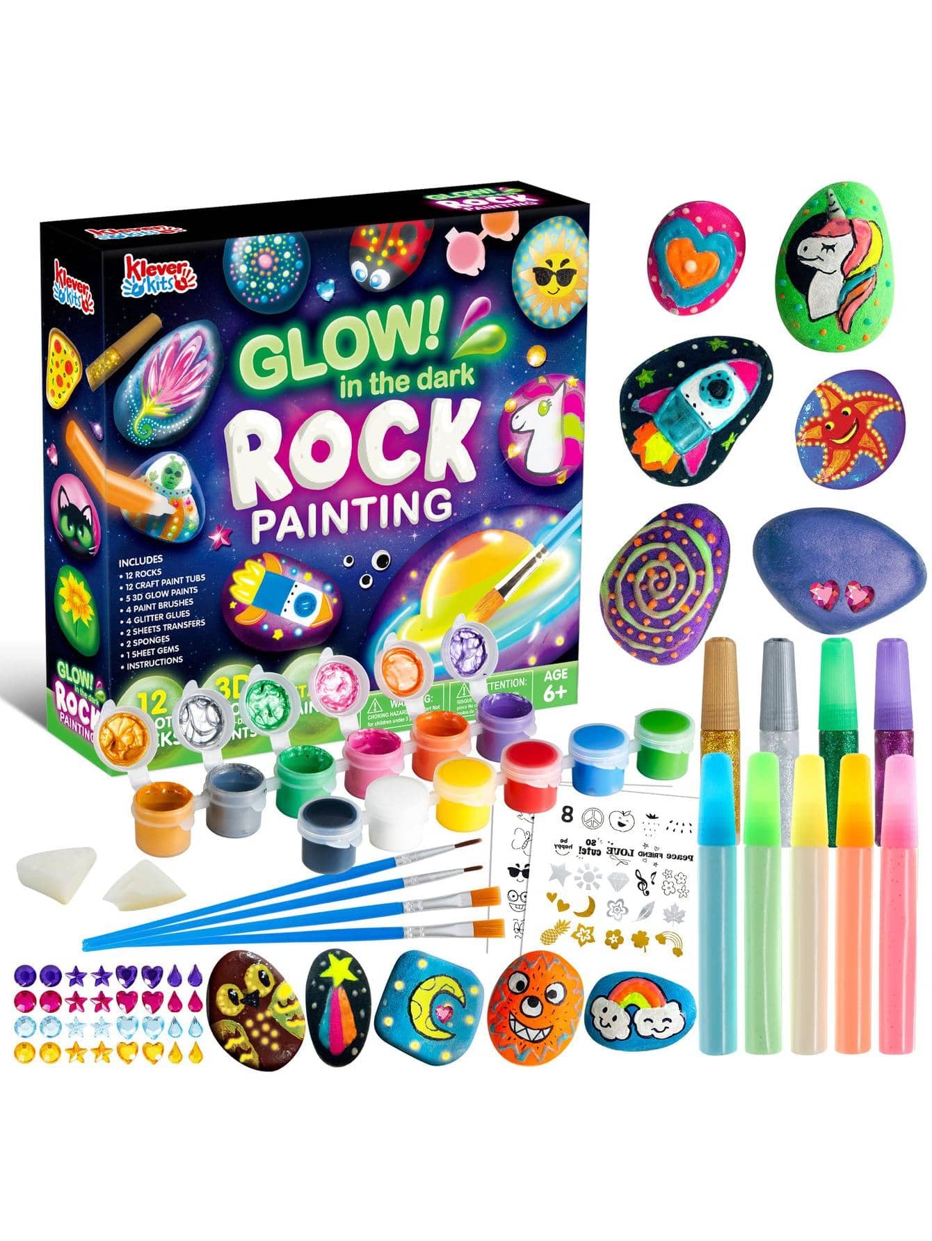 JOYIN 12 Rock Painting Kit, 43 Pcs Arts and Crafts for Kids Ages 6