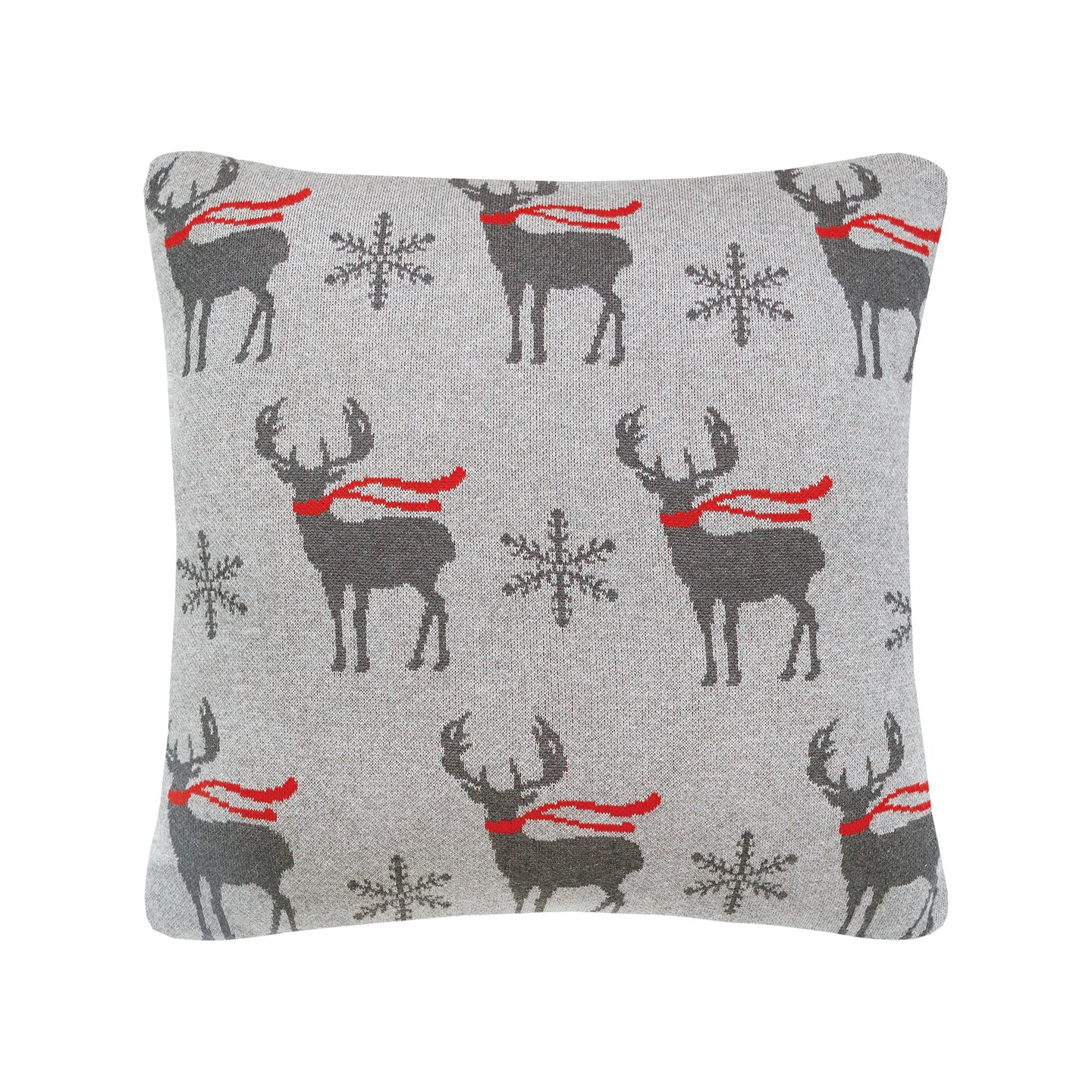 20&#x22; x 20&#x22; Deer Scarf Christmas Holiday Knitted Throw Pillow