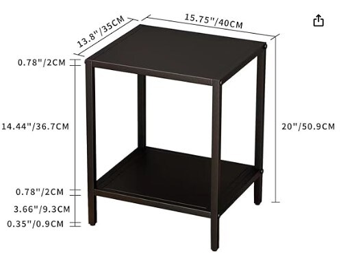Sturdy Durable Bedside Table Easy to Clean Black Metal Nightstand - 2 Shelf Multipurpose End Table Function Compliant As a nightstand, end table, or side table (in black).