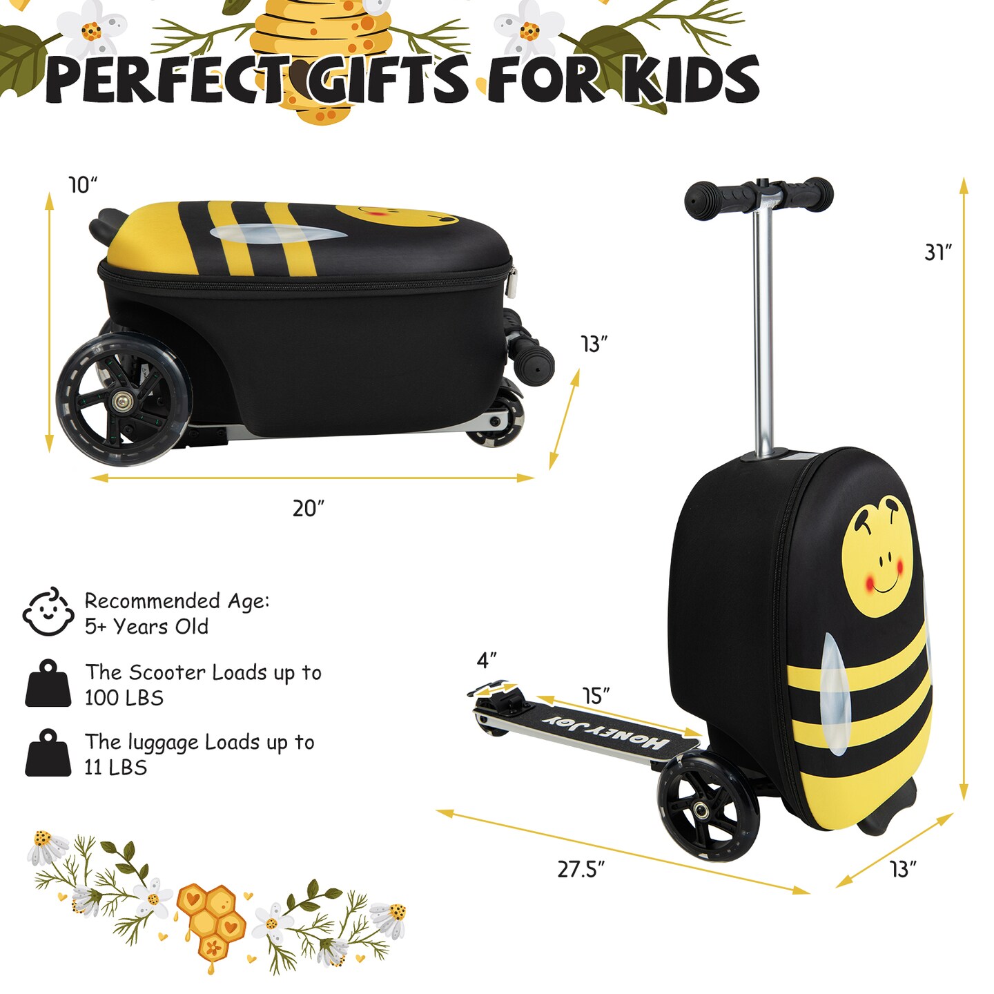 Hardshell Ride-on Suitcase Scooter with LED Flashing Wheels