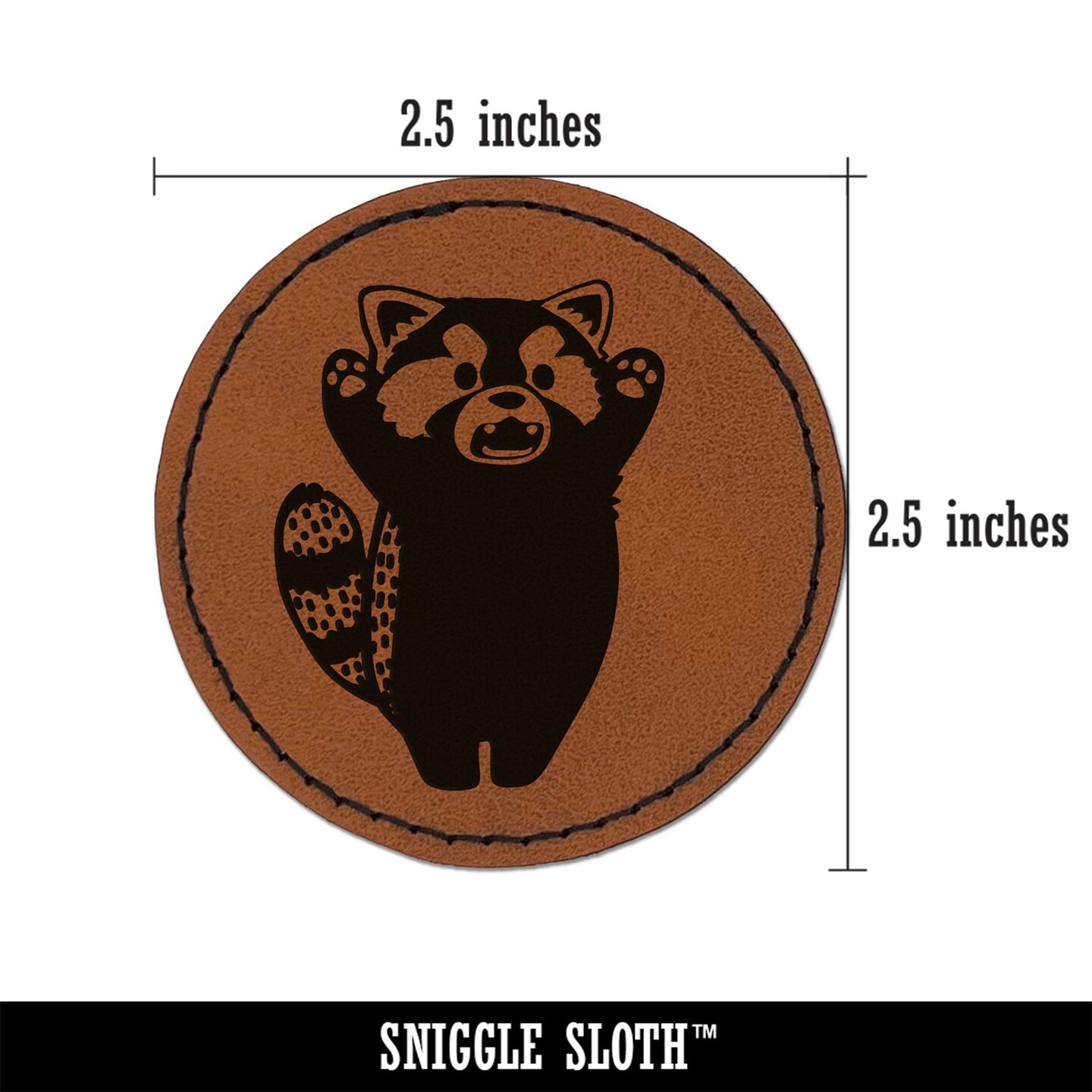 Surprised Red Panda Standing Round Iron-On Engraved Faux Leather Patch Applique - 2.5&#x22;